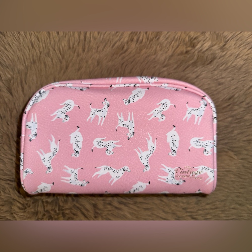 The Vintage Cosmetic Company Pink Dalmatian Dogs Print Small Cosmetics Bag
